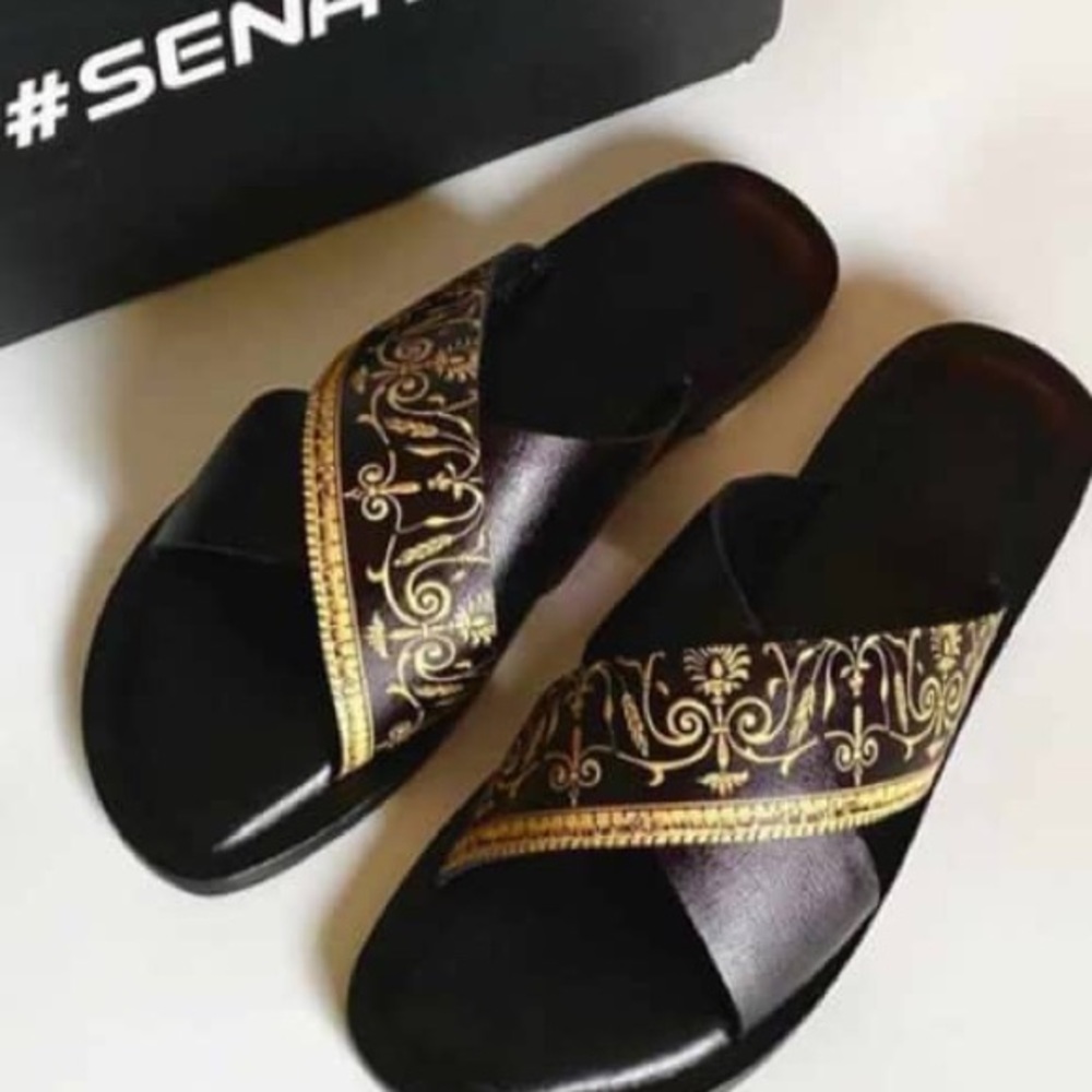 Handmade Print Leather Slides